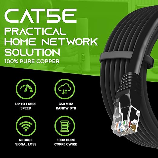 GEARIT 24-Pack, Cat5e Ethernet Patch Cable 3 Feet - Snagless RJ45 Computer LAN Network Cord, Black