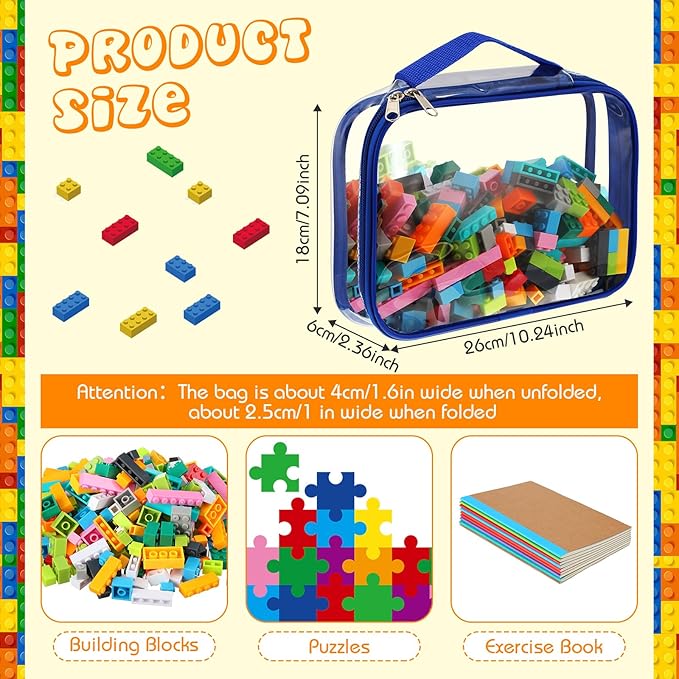 Sanwuta 6 Packs Toy Storage Bags, PVC Organizing Case Bags with Zipper, Waterproof Toy Container for Board Games, Building Blocks, Puzzles, Small Toys and Kids Books(Small,Bright Color)