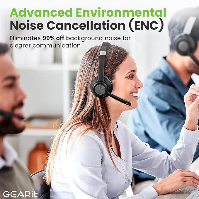 GEARit Wireless Headset with Mic - Stereo 5.4 Bluetooth Headphones with Advanced AI Noise Cancelling Microphone for Work, Home, Computers & Phone Calls - Dual Connect, PC Headset with Mute Button