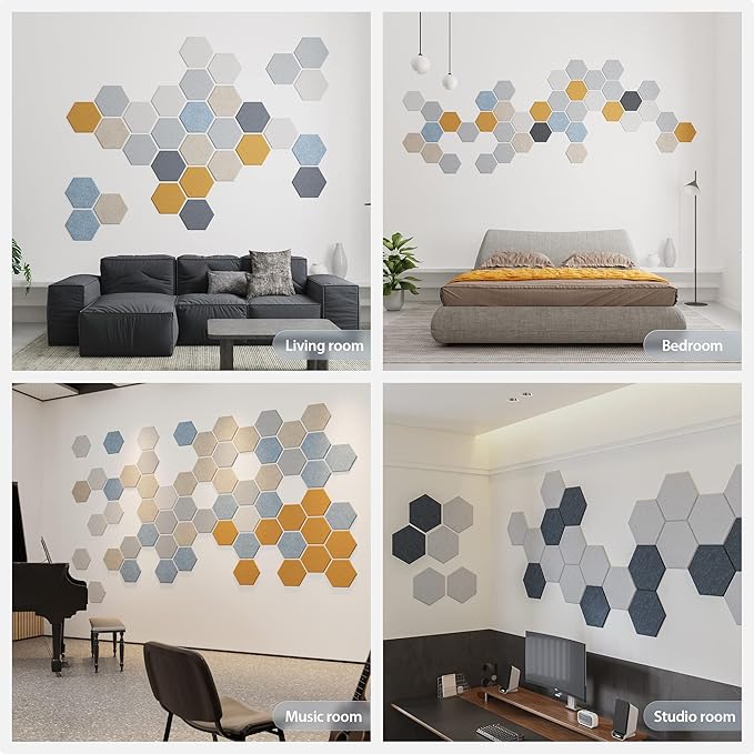 12 Pack Acoustic Panels Self Adhesive Sound Proof Foam, High Density Sound Acoustic Foam Panel, 12X10.23X0.4 Inch Hexagon Wall Panels in Home, Office, Reccording Room, Studio(Orange)