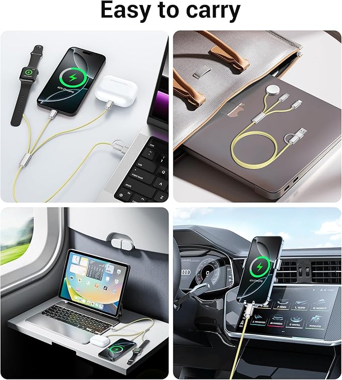 Temdan for Travel Vacation Essentials,3 in 2 USB C Cable for Apple Watch Charger/iPhone 16 Charger/Lightning,Multi Charging Cable Cord,Camping Essentials,Designed for iWatch &iPhone 16-12-4FT Yellow