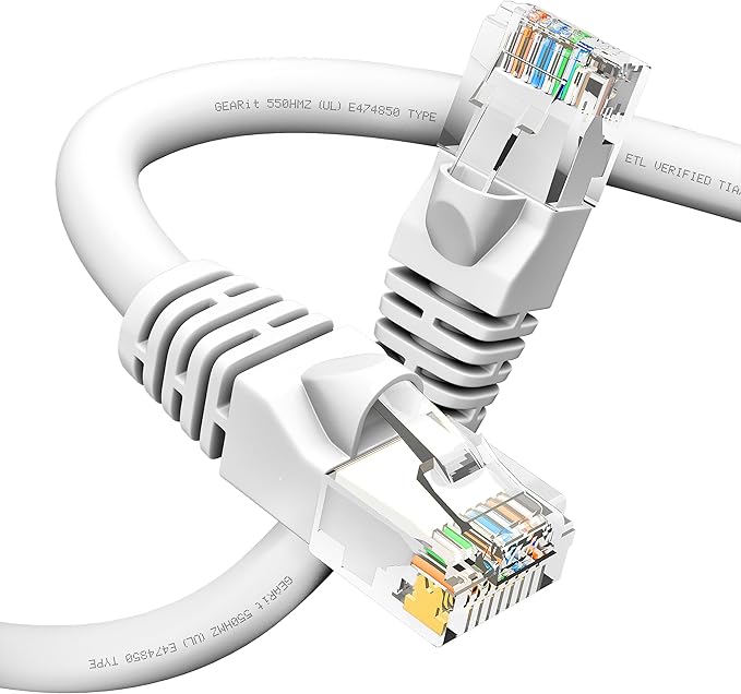 GEARit Cat 6 Ethernet Cable (1-Pack 10 Feet) Cat6 Network Patch, 10Gbps, RJ45, Snagless Cord, Gold-Plated Connectors, Internet for PC, TV, Tablet, Router, Printer, Servers, IT Data Center - White