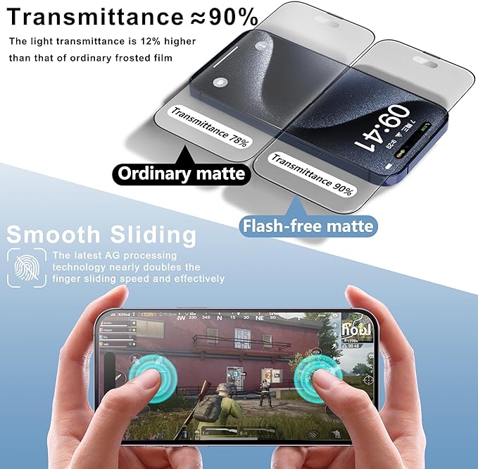 2 Pack Matte Screen Protector for iPhone 16 and 14 Pro 6.1-Inch Auto Dust Removal, No Bubbles, Tempered Glass Film, Easy Installation