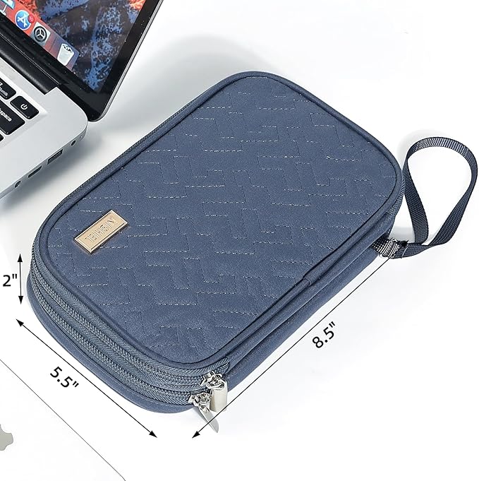 NISHEL Travel Cord Organizer Case, Double Layers Tech Electronic Bag, Essentials for Charger, Cable, Phone, Flash drive, Aegean-Blue