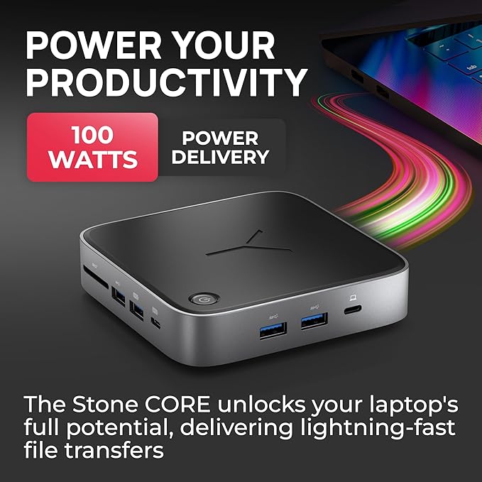 Brydge Stone CORE Powered Charging Docking Station – 10 Ports, 100W PD, Dual Monitor Docking Station, 4K60Hz, 8K HDMI, SD 4.0, USB-A & USB-C, Ethernet – Windows & MacOS Compatible Laptop