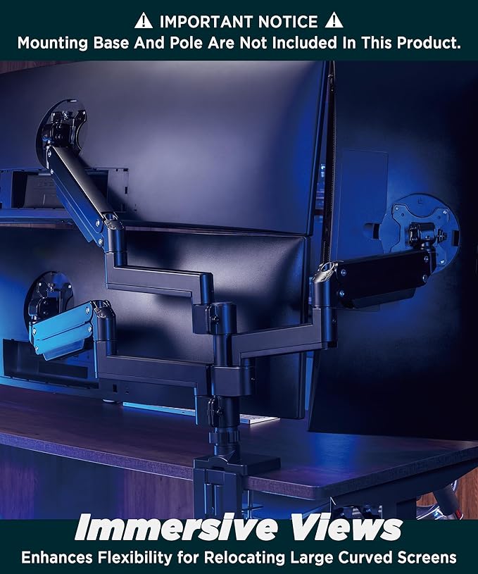 Heavy Duty Extension Arm [Accessory Only - Requires MA20P-S Single Monitor Arm for Use] Dual 49" Vertical Stacked Monitor Mount Height Adjustable - 100x100 VESA Mount, Black, MA20P-A