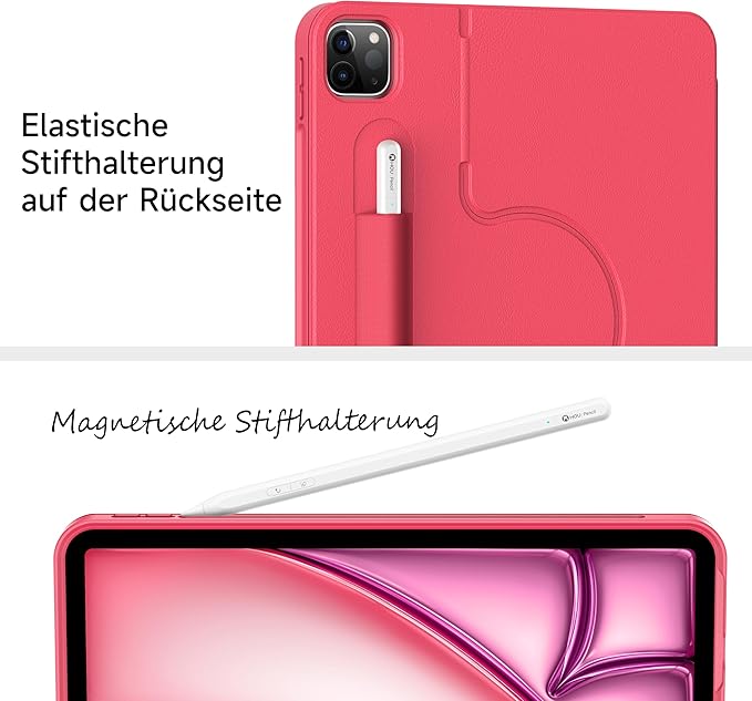 HOU Rotatable Keyboard Case for iPad Air 11 (M3/M2 2025), Magnetic Detachable Case with Keyboard for iPad Pro 11 (4th/3rd/2nd/1st Gen) and iPad Air (6th/5th/4th Gen) with Touchpad, Backlight - Magenta