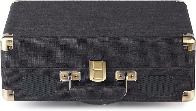 Amazon Basics Portable Suitcase Vinyl Turntable Record Player with Built-in Speakers and Bluetooth, Supports 3-Speed, Black