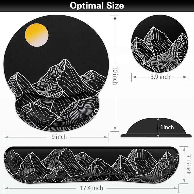 Ergonomic Keyboard Wrist Rest, Mouse Pad with Wrist Rest Black, Gaming Mousepad with Wrist Support, Memory Foam Wrist Rest Set for Computer Keyboard, Funny Cute Office Desk Accessories