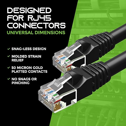 GearIt 24-Pack, Cat5e Ethernet Patch Cable 10 Feet - Snagless RJ45 Computer LAN Network Cord, Black