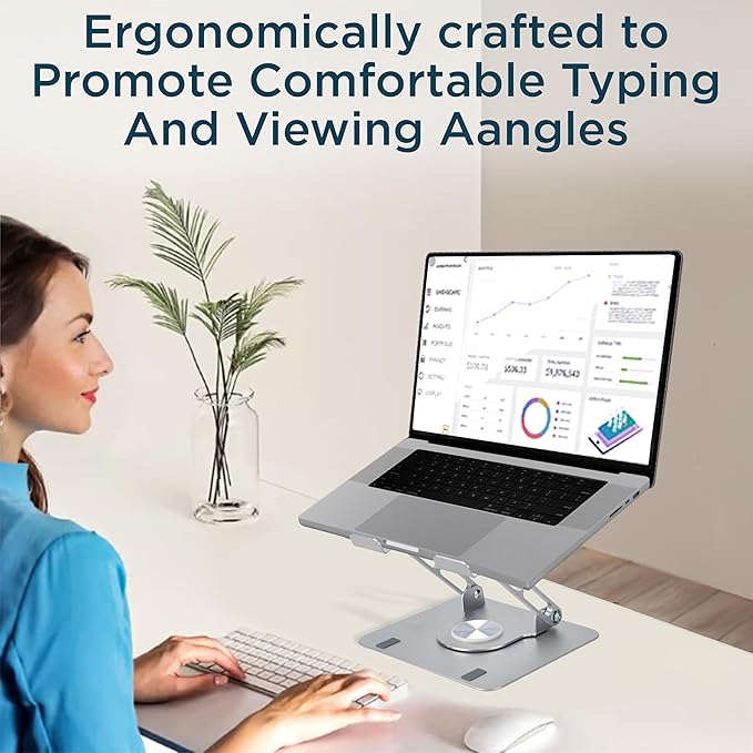 Uncaged Ergonomics Swivel Laptop Stand for Desk, Adjustable Computer iPad Stand for Desk w/ 360 Rotation, Portable Laptop Holder for Home Office Ergonomic Supplies