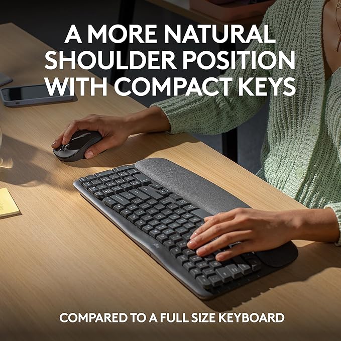 Logitech Wave Keys MK670 Combo, Wireless Ergonomic Keyboard with Signature M550 L Wireless Mouse, Comfortable Natural Typing, Bluetooth, Logi Bolt, for Multi-OS, Windows/Mac - Graphite