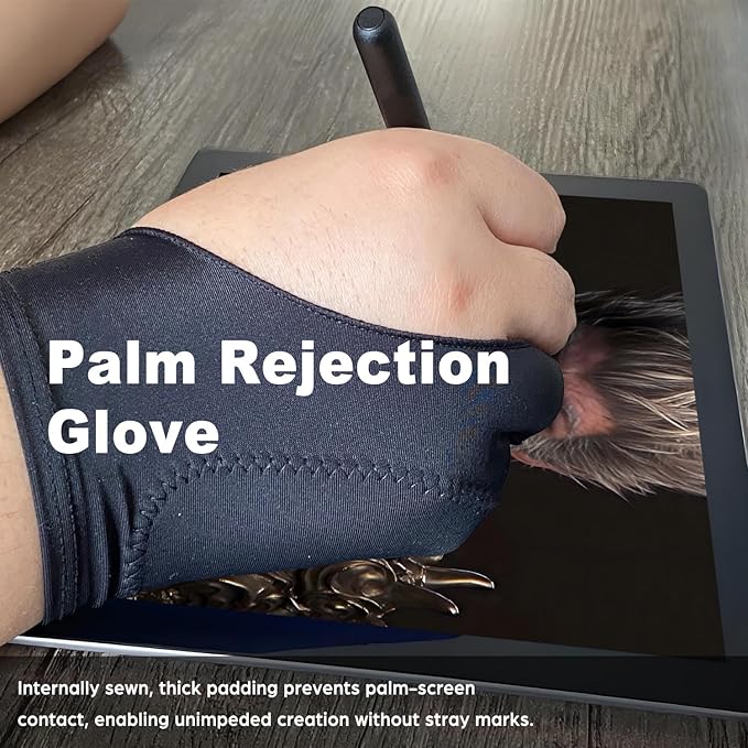 Drawing Glove, Artist Glove for Drawing Tablet, iPad, Digital Art Creation - Palm Rejection, Exposed Fingertip, Suitable for Left and Right Hand - M, Pack of 2