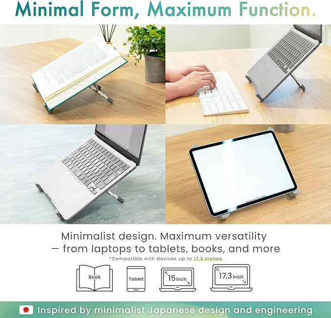 BELLEMOND | X-Shape Laptop Stand – Adjustable Aluminum Riser, 5 Height Levels, Lightweight & Foldable, Ventilated, for Laptops and Tablets up to 17.3" | Midnight Black