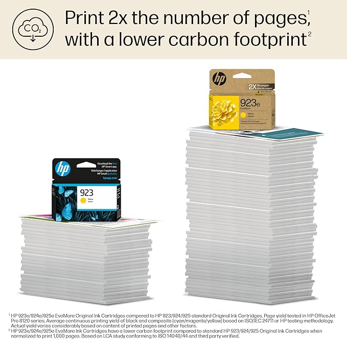 HP 923e EvoMore High Yield Yellow Ink Cartridge | Works OfficeJet 8120 Series, OfficeJet Pro 8130 Series | Carbon Neutral | 4K0T6LN