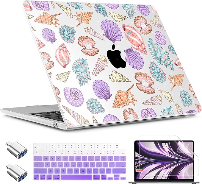 TWOLSKOO Compatible with M4 MacBook Air 13.6 inch Case 2025-2022 Release M4 A3240 M3 A3113 M2 A2681, Plastic Hard Shell & Keyboard Cover & Type C Adapter & Screen Protector, Colorful Shells