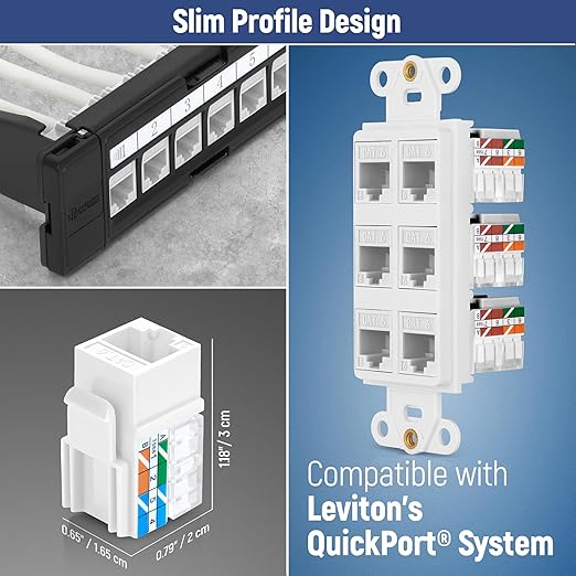 Everest 90° Angled RJ45 Cat6A Keystone Jacks 20-Pack in White - Slim Profile Female RJ45 Connectors - Cat 6A Keystone Jack - Compatible with 90° Angled Speed Termination Tool - easyJACK (B094WB91H3)