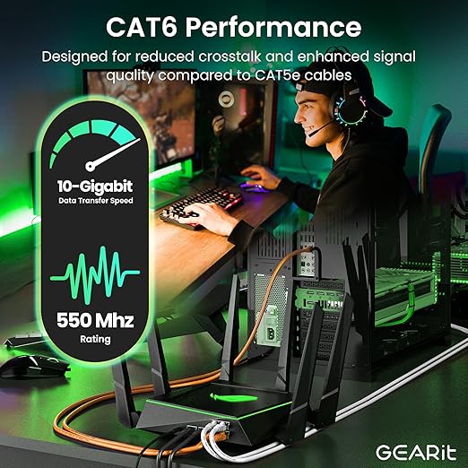 GearIT Cat 6 Ethernet Cable (24-Pack 0.5 Feet) Cat6 Network Patch, 10Gbps, RJ45, Snagless Cord, Gold-Plated Connectors, Internet for PC, TV, Tablet, Router, Printer, Servers, IT Data Center - Orange