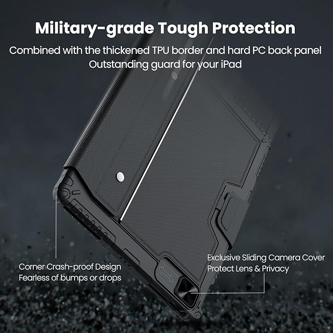 Nillkin Keyboard Case for iPad Air 13-inch (M3 2025/M2 2024), iPad Pro 12.9-inch (6th/5th/4th/3rd Gen) Rugged Case with Detachable Keyboard, Magic Trackpad, Portrait/Landscape Stand, Black