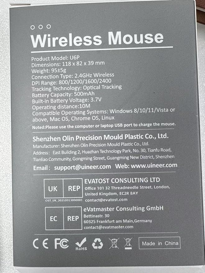 Wireless Mouse, [Upgraded] Visible Battery Display，Rechargeable Laptop Mouse Wireless 2.4G USB, 4 Adjustable DPI Levels,Optical Mouse Wireless for Laptop PC Computer,White and Blue