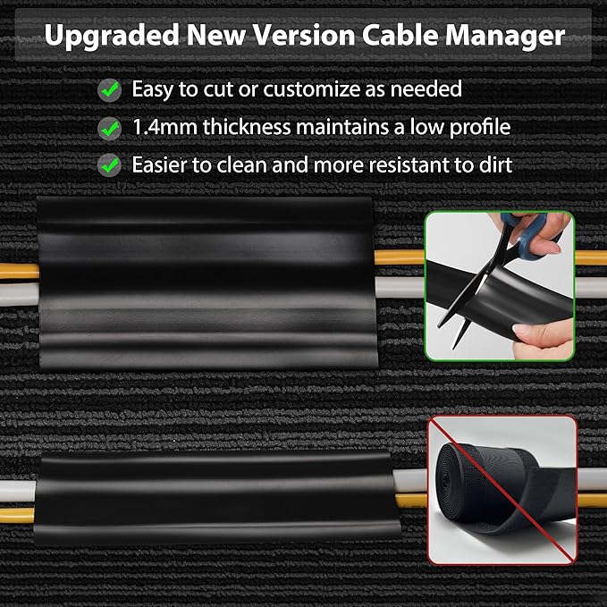 Soft PVC Cord Covers - 8.2ft Self-Adhesive Floor Cable Cover Cord Hider, Gray