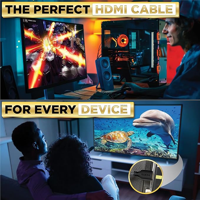 PowerBear 4K HDMI Cable 30 ft | High Speed Hdmi Cables, Braided Nylon & Gold Connectors, 4K @ 60Hz, Ultra HD, 2K, 1080P, ARC & CL3 Rated | for Laptop, Monitor, PS5, PS4, Xbox One, Fire TV, & More