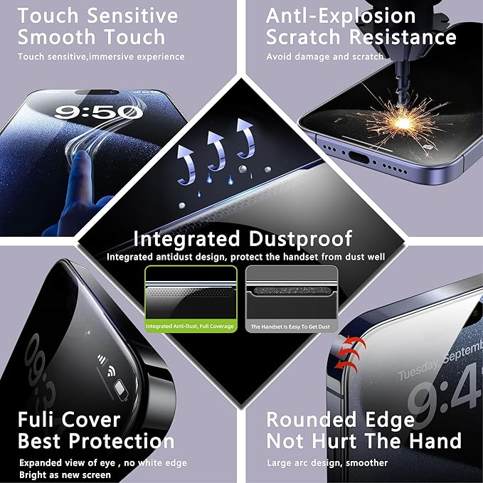 2 Pack Screen Protector for iPhone 11 Pro Max/iPhon XS Max, 9H Tempered Glass, Full Coverage, Anti-Fingerprint, Auto Dust-Elimination, No Bubble, Easy Installation