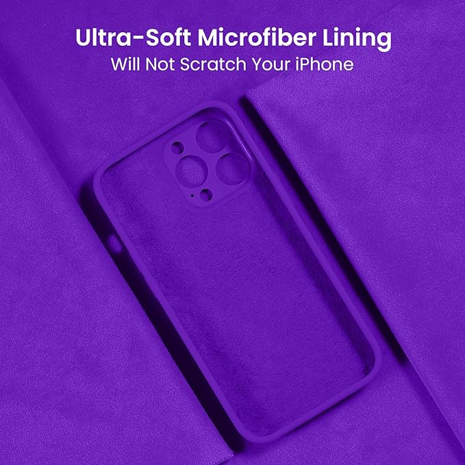 FireNova Designed for iPhone 13 Pro Max Case, Silicone [Camera Protection] Phone Case with [2 Screen Protectors], Soft Anti-Scratch Microfiber Lining Inside, 6.7 inch, Neon Purple
