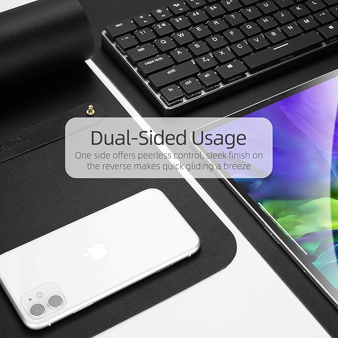 YSAGi Desk Mat, Desk Pad, Waterproof Desk Pad, 35.4" x 17" Laptop Leather Desk Pad Protector, Large Leather Desk Blotter for Keyboard and Mouse, Dual-Sided Desk Writing Pad for Office and Home (Black)