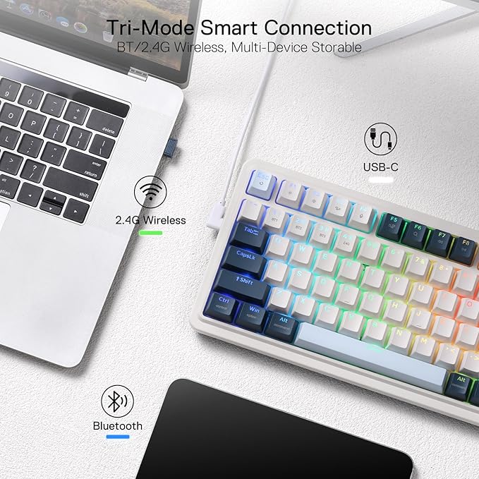 Redragon K686 PRO 98 Keys Wireless Gasket RGB Gaming Keyboard, 3-Mode Win/Mac Mechanical Keyboard w/5-Layer Noise Dampening, Dedicated Knob Control & Hot-Swap in Linear Red Switch, Blue Himmel Color