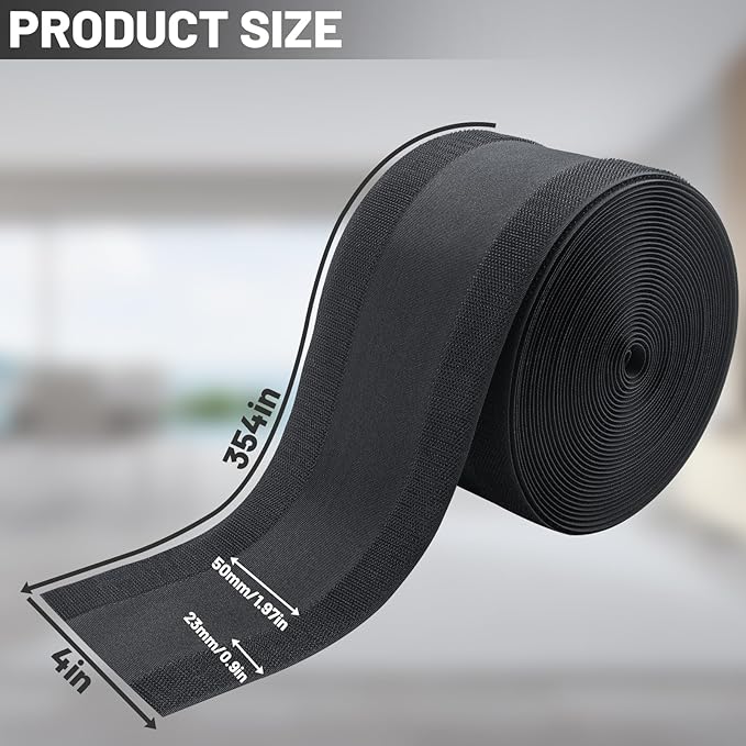 IHKFILAN Carpet Cord Cover Carpet Cable Management Under Desk Cable Grip Strip Black Hook and Loop Tape Cable Polyester Cover Protect Cables to Prevent Tripping Over Wires for Homes & Office (30ft)