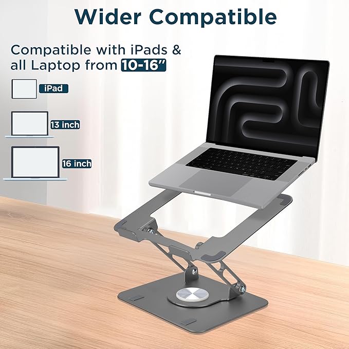 Uncaged Ergonomics Swivel Laptop Stand for Desk, Adjustable Computer iPad Stand for Desk w/ 360 Rotation, Portable Laptop Holder for Home Office Ergonomic Supplies (Space Gray)