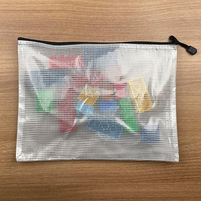 Oaimyy-8"x10"-15 Pcs-Plastic Mesh Zipper Pouch Document Folders Bag Zip File Bags for Office Supplies,Home,Travel Storages,Puzzle Board Games Storage,Organizing Classroom-(Black)
