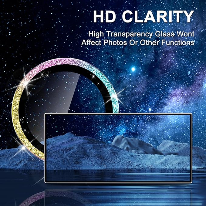 for Samsung Galaxy S25 Ultra Camera Lens Protector, Individual Metal Ring Tempered Glass Lens Cover, [Strong Adsorption] Scratch Resistant Ultra-Thin HD Clear Lens Cover,1 Set-Colorful Sparkly