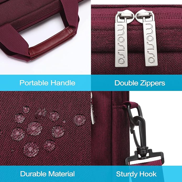 MOSISO Laptop Shoulder Bag, Computer Bag with 2 Raised&1 Flapover&1 Horizontal Pocket&Handle&Belt