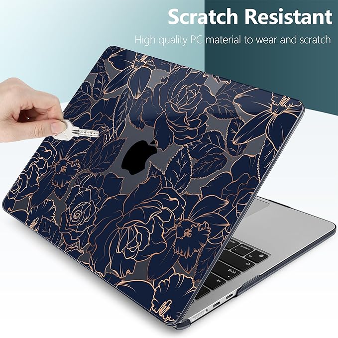 TWOLSKOO Compatible with M4 MacBook Air 15 inch Case 2025-2023 Released Model M4 A3241 M3 A3114 M2 A2941, Plastic Hard Shell & Screen Protector & Keyboard Cover & Trackpad Film, Elegant Roses