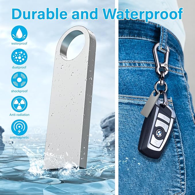 ABLAZE 2GB Flash Drive 20 Pack, Metal USB 2.0 Thumb Drives with Keychains USB Sticks Pendrives (Sliver)
