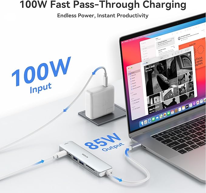 MOKiN 7 in 1 USB C Dongle with HDMI, SD/TF Card Reader, Data Port, 100W PD, 2 USB 3.0 for MacBook Pro/Air, Dell XPS, Lenovo Thinkpad