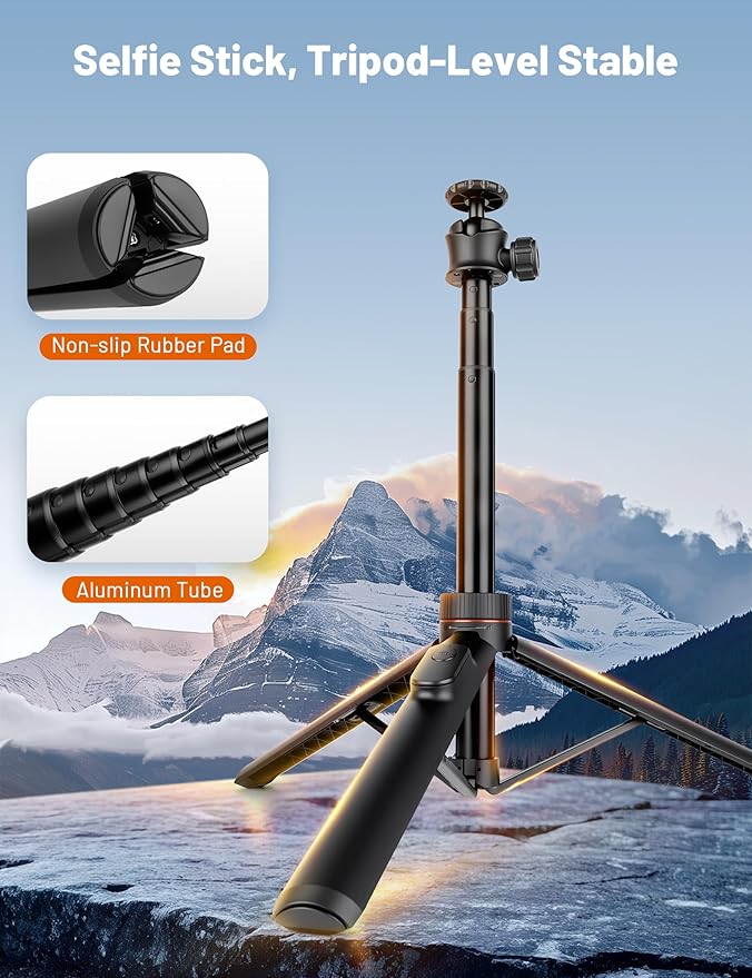 JOILCAN Tripod for iPhone & Camera, 64" Selfie Stick with 360° Ball Head Remote & Phone Holder, Extendable Portable Phone Tripod Stand for Travel Vlog Compatible with Canon Sony DLSR DJI