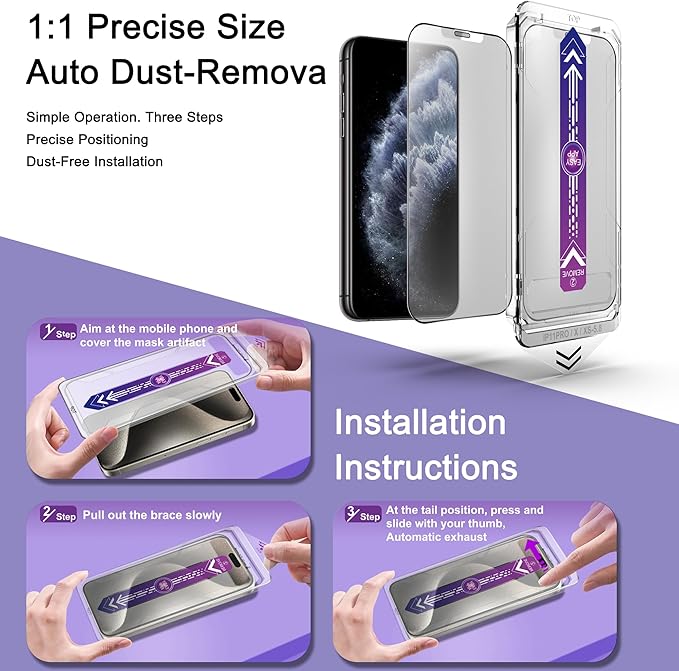 2 Pack Matte Screen Protector for iPhone X/iPhone XS/iPhone 11 Pro, 9H Tempered Glass, Full Coverage, Anti-Fingerprint, Auto Dust-Elimination, No Bubble, Easy Installation