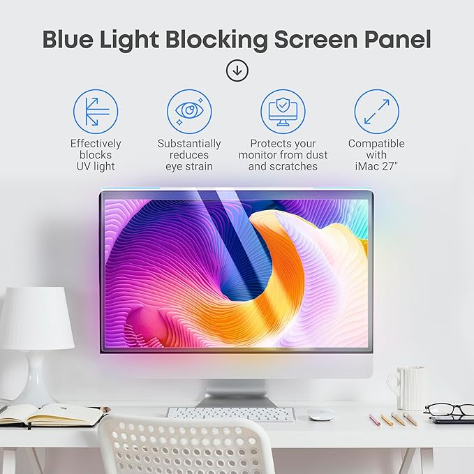 VINTEZ Blue Light Screen Protector Compatible With iMac 27 Inch (2012-2020) – Anti-UV Blue Light Blocking Film for Desktop PC, Eye Protection Filter, 24.1" x 15.1"