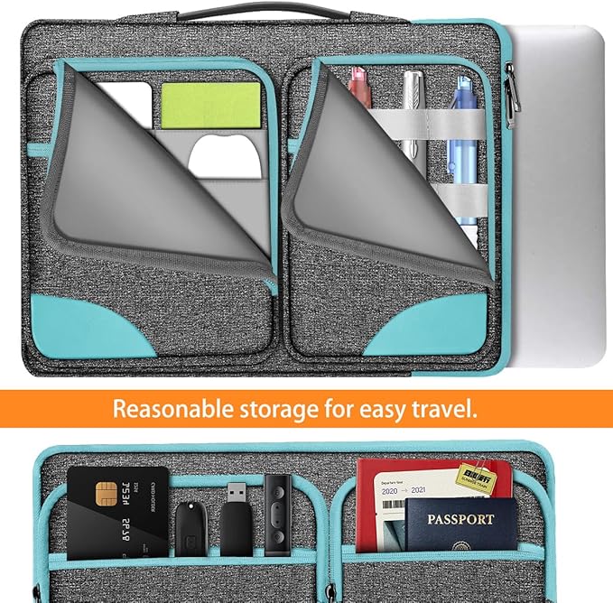 Hseok Laptop Case 15 15.6 16 inch Sleeve with Handle and Hidden Strap,Compatible with MacBook Pro 15.4 16, 360° Protective PC Briefcase with 4 Pockets for Laptop Accessory,Easy to Carrying,Sapphire