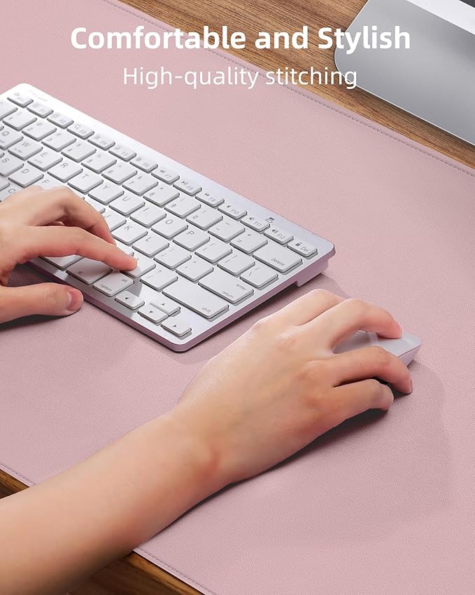 Leather Desk Pad Protector,Desk Mat,Large Mouse Pad, Non-Slip Desk Pad, Waterproof PU Leather Desk Blotter Mat, Desk Cover for Office and Home (Light Pink, 36" x 17")
