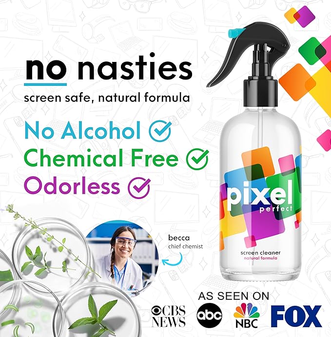 Pixel Perfect | 16.9oz | XL Screen Cleaner Kit, for TV, Laptops, Computers, Monitors, Phones, Tablets | 500ml Cleaning Kit, Premium Natural Spray