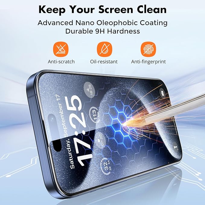 UNBREAKcable 3-Pack Screen Protector for iPhone 15 Pro Max, Double Shatterproof Tempered Glass [Easy Installation Frame] [HD Clear] [9H Hardness] [Full Coverage] for iPhone 6.7 inch