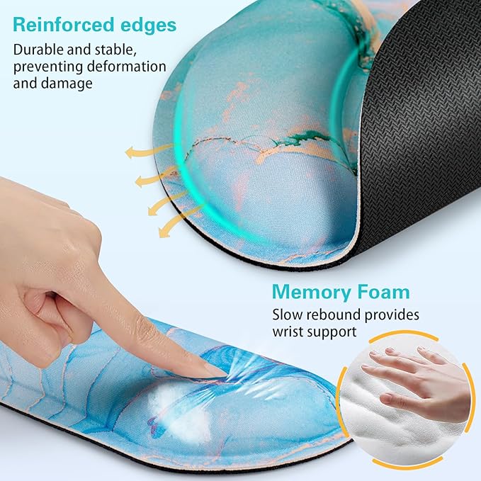 Mouse Pad with Wrist Rest Set, Qomolama 3-in-1 Wrist Rest for Keyboard and Mouse, Gaming Mousepad with Anti-Skid Base,Ergonomic Mouse Pad,Memory Foam Keyboard Gel Wrist Rest