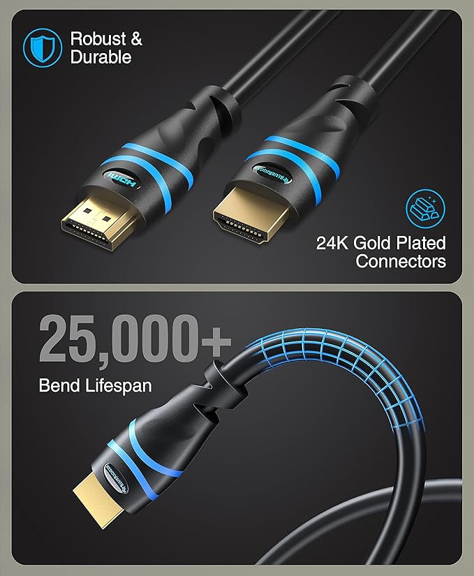 BlueRigger 8K HDMI Cable (6FT, 8K 60Hz HDR, 4K 120Hz, High Speed 48Gbps with Ethernet, eARC, 3D, HDCP 2.3) - Compatible with PS5, Xbox, Roku, Apple TV, Switch, PC