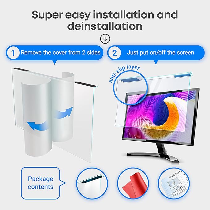 VINTEZ Blue Light Screen Protector for 31.5, 32 Inch Computer Monitor and Laptop – Anti-UV Blue Light Blocking Film for Desktop PC, Eye Protection Filter, 28.2" x 16.5", 1 Pack