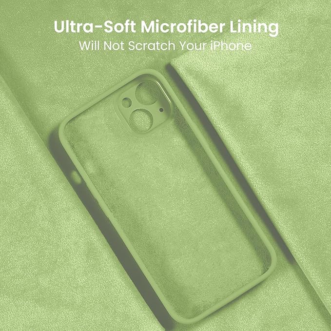 FireNova Designed for iPhone 14 Case, Silicone Upgraded [Camera Protection] Phone Case with [2 Screen Protectors], Soft Anti-Scratch Microfiber Lining Inside, 6.1 inch, Tea Green