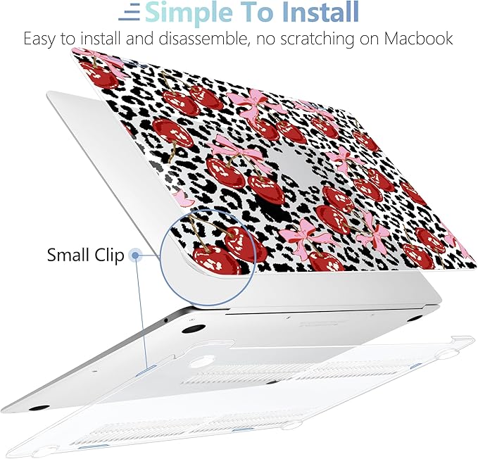 MEEgoodo for MacBook Air 13.3 inch Case 2021 2020 2019 2018 A2337 M1 A2179 A1932, Laptop Shell for MacBook Air M1 with Keyboard Webcam Cover & Trackpad Film & Type C Adapter,Leopard & Cherry